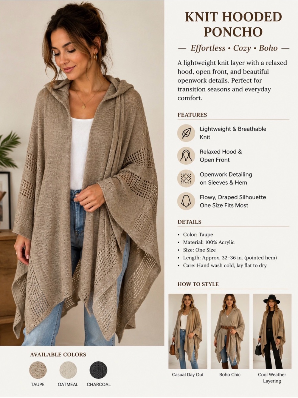Calvin Klein Taupe Knit Open-Front Poncho N0064